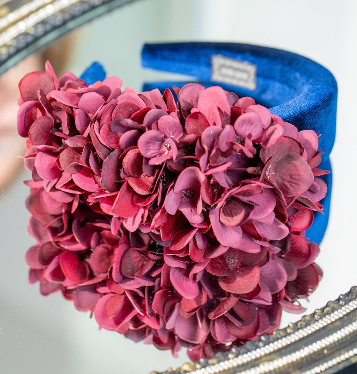 Burgundy Hydrangea Padded Fascinator with Gold Brooch - OlhaHeadband
