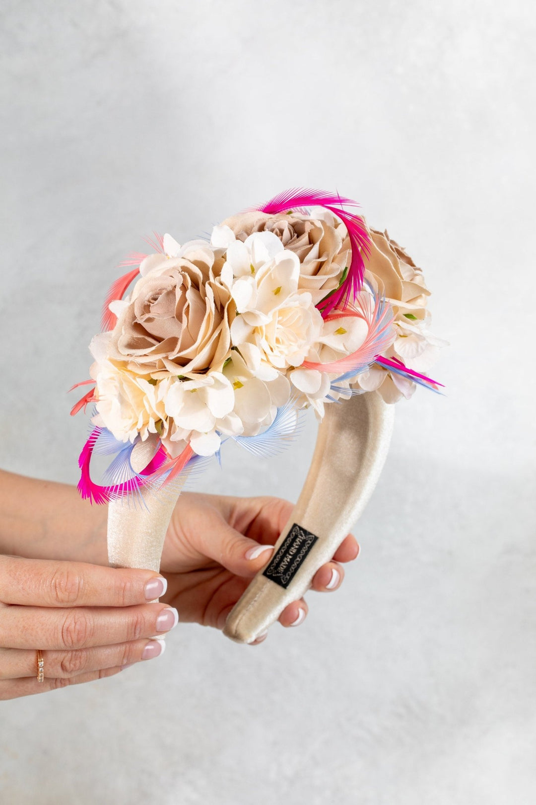 Cream Fascinator with Nude Flower – Elegant Wedding Headpiece - OlhaHeadband