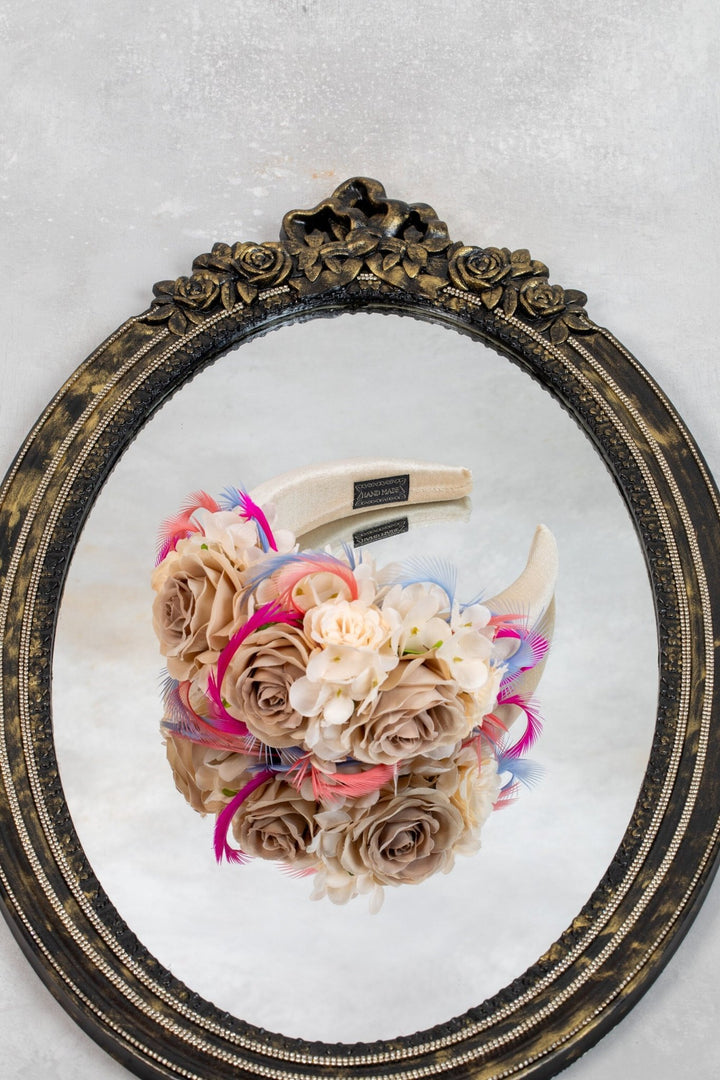 Cream Fascinator with Nude Flower – Elegant Wedding Headpiece - OlhaHeadband