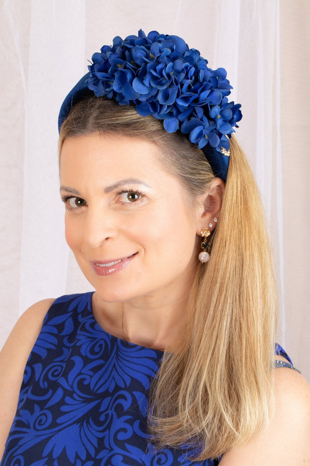 Elegant Blue Hydrangea Fascinator - OlhaHeadband