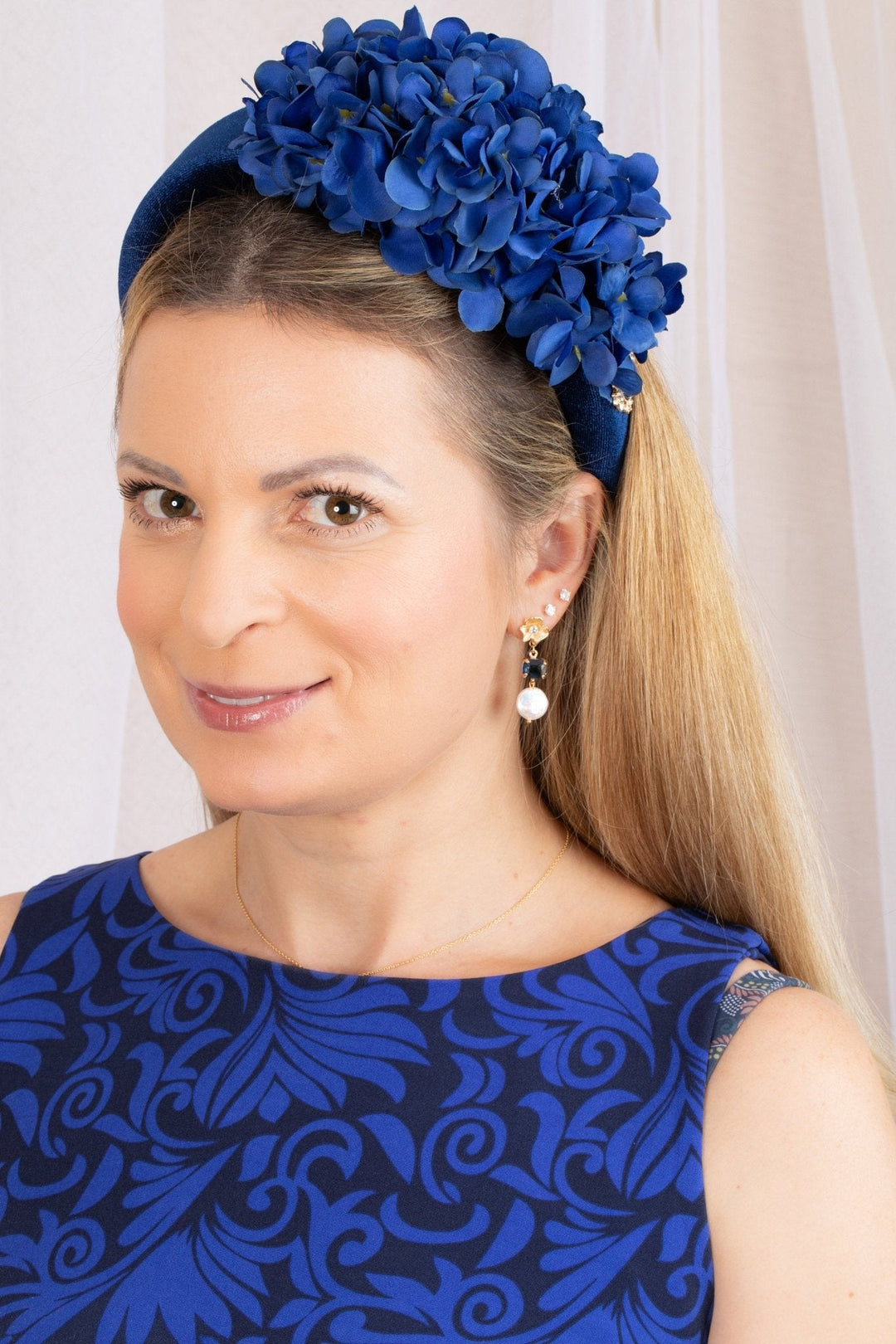 Elegant Blue Hydrangea Fascinator - OlhaHeadband