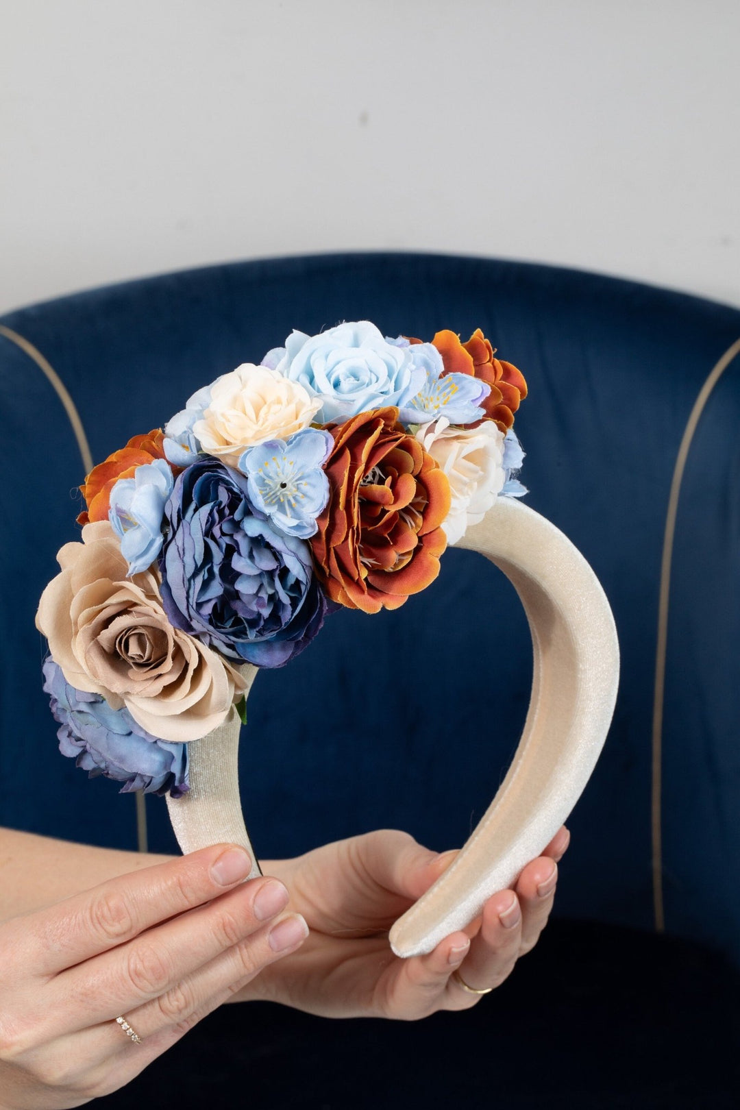 Fascinator for Weddings Beige, Blue and Orange - OlhaHeadband