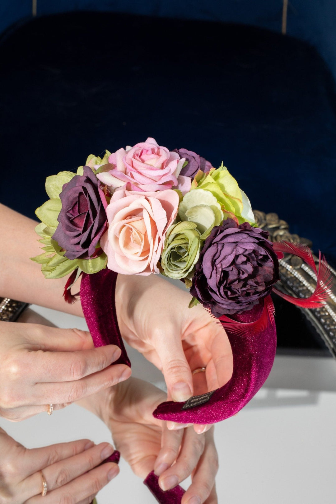 Fascinator hat Pink green Burgundy Flower - OlhaHeadband