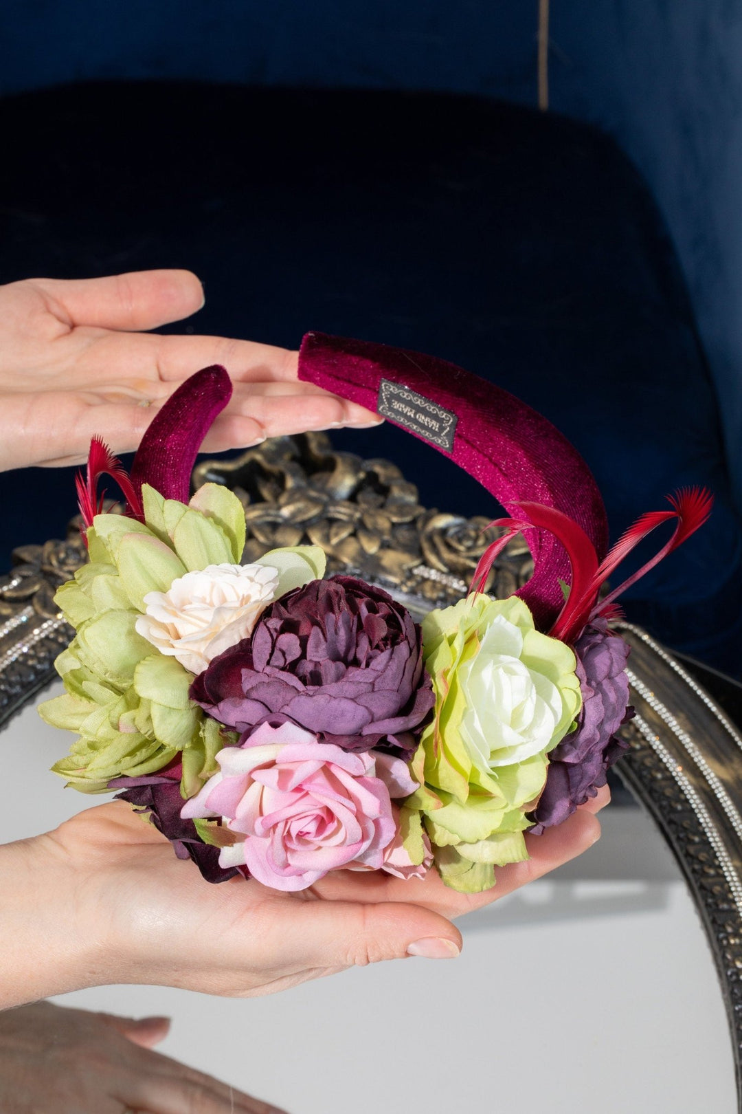 Fascinator hat Pink green Burgundy Flower - OlhaHeadband