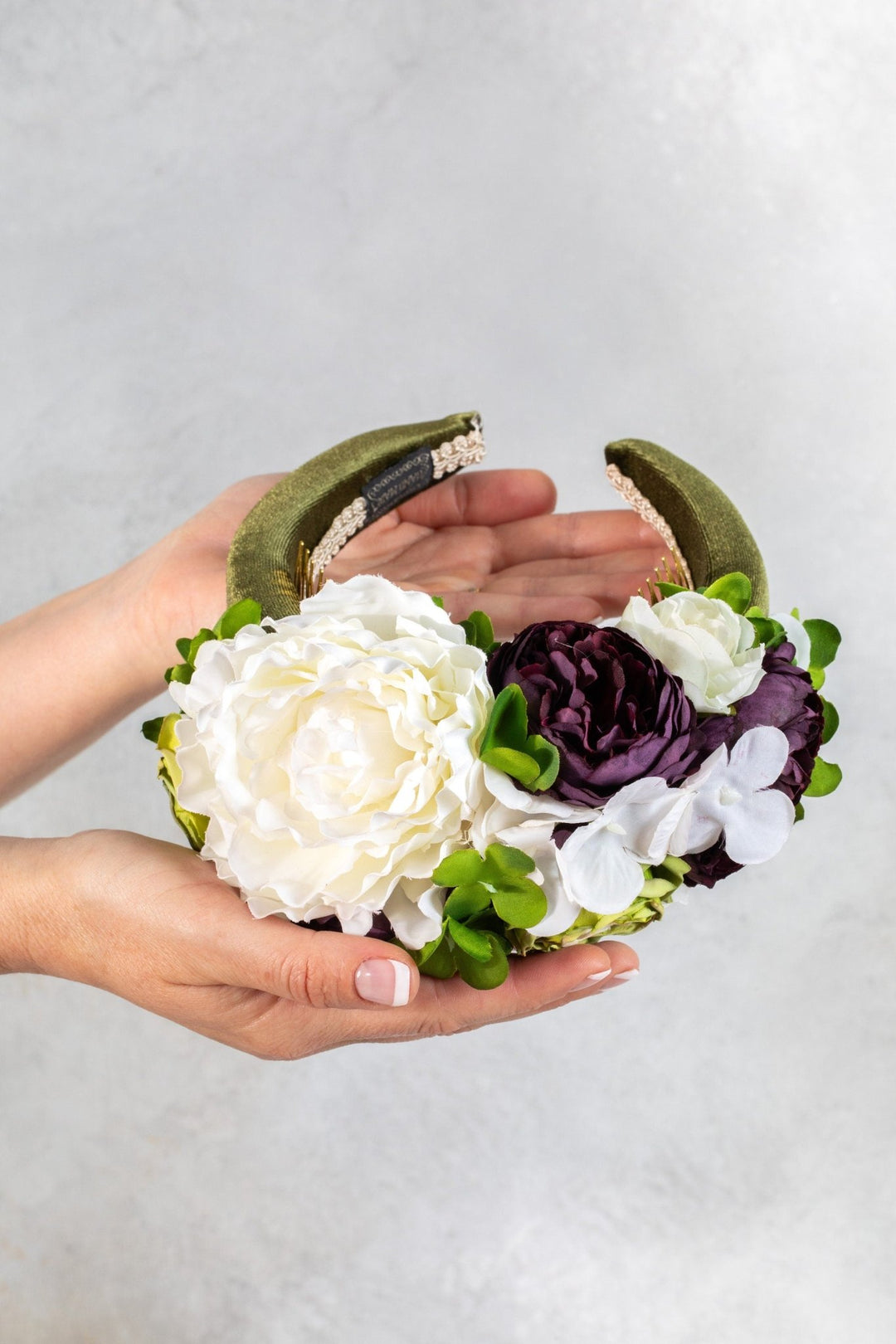 Floral Fascinator - Sage Green and Burgundy - OlhaHeadband