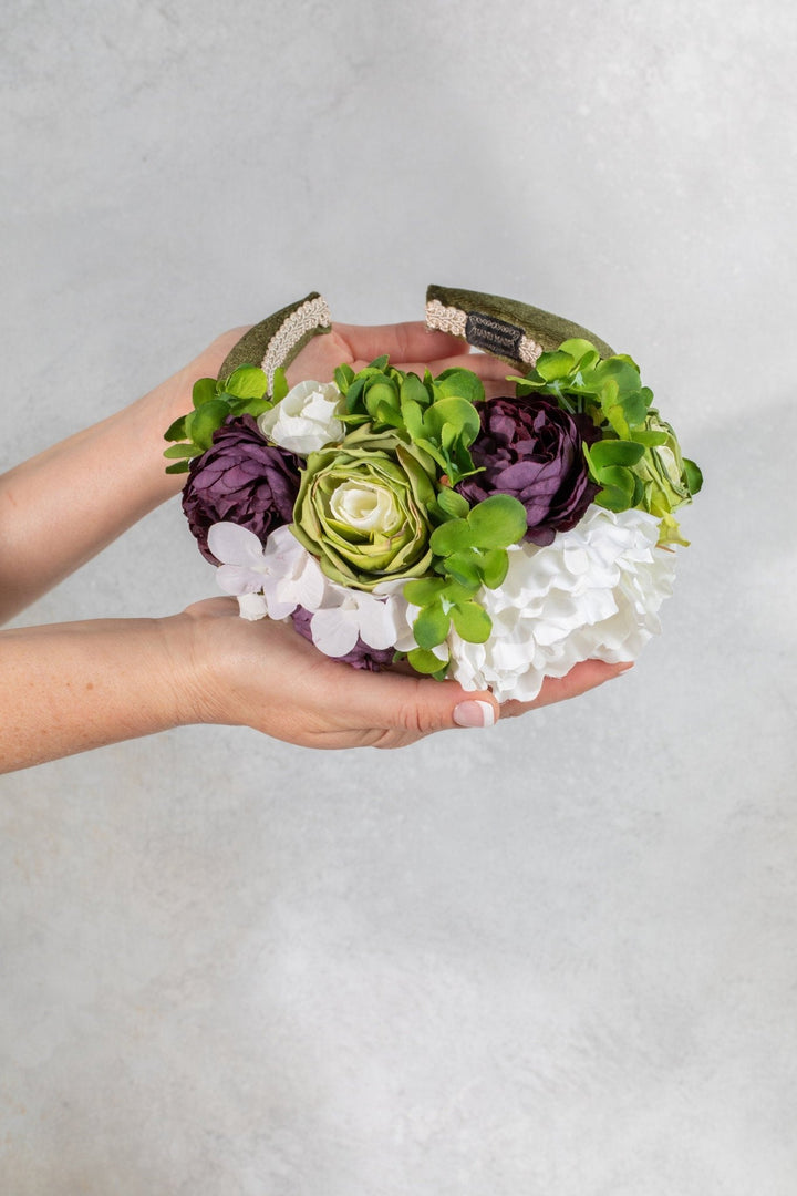 Floral Fascinator - Sage Green and Burgundy - OlhaHeadband