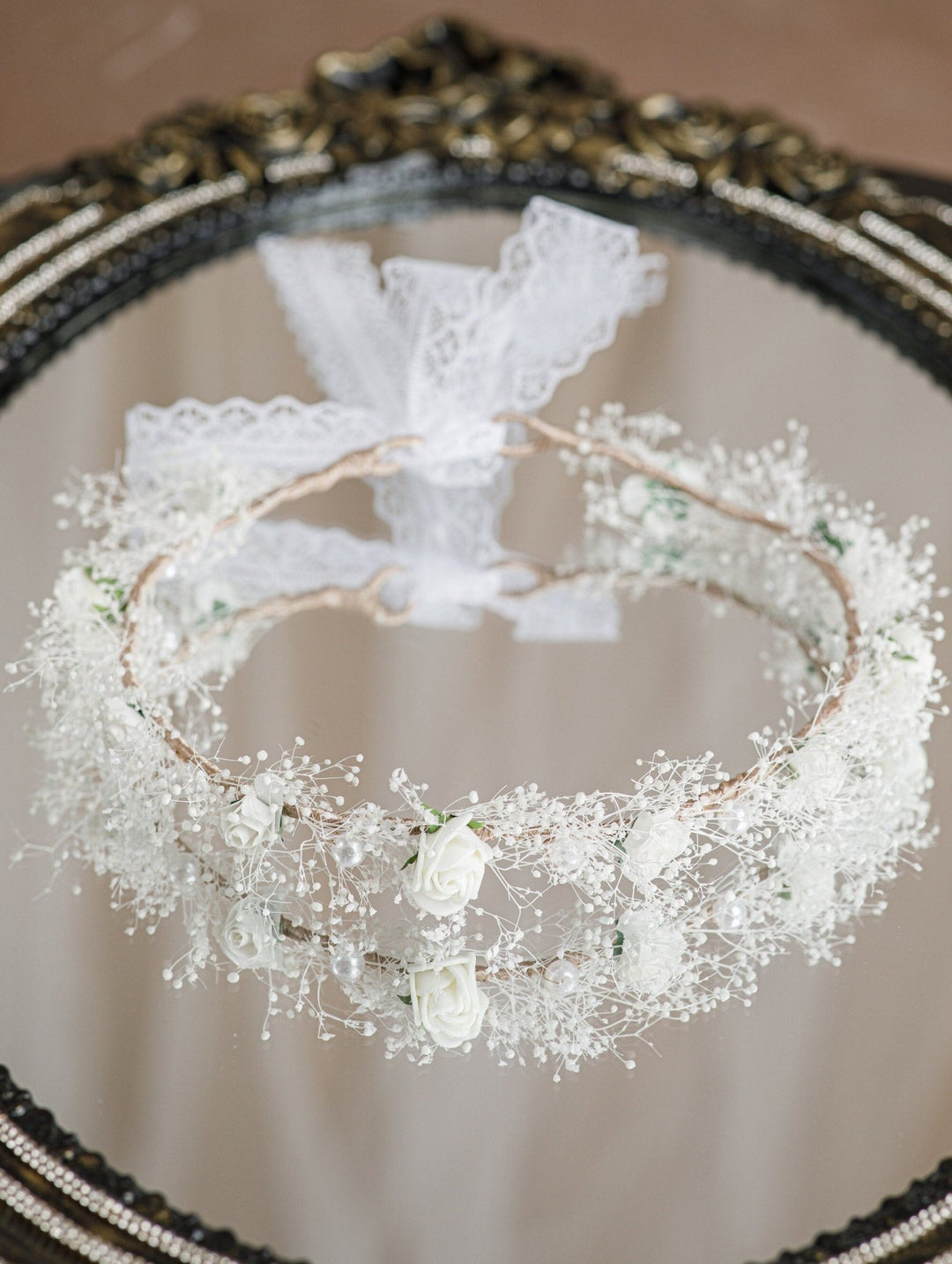 flower crown headband for Weddings - White Floral and Pearls - OlhaHeadband