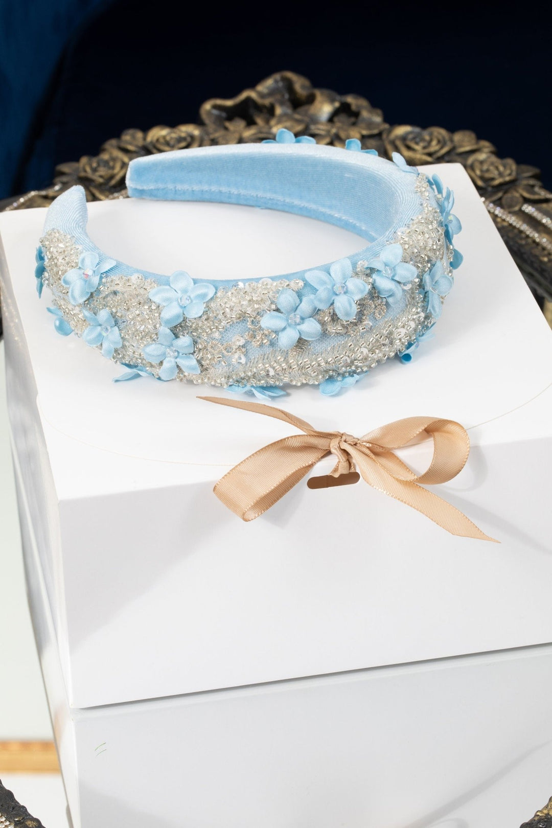 Flower Headband blue and silver - OlhaHeadband