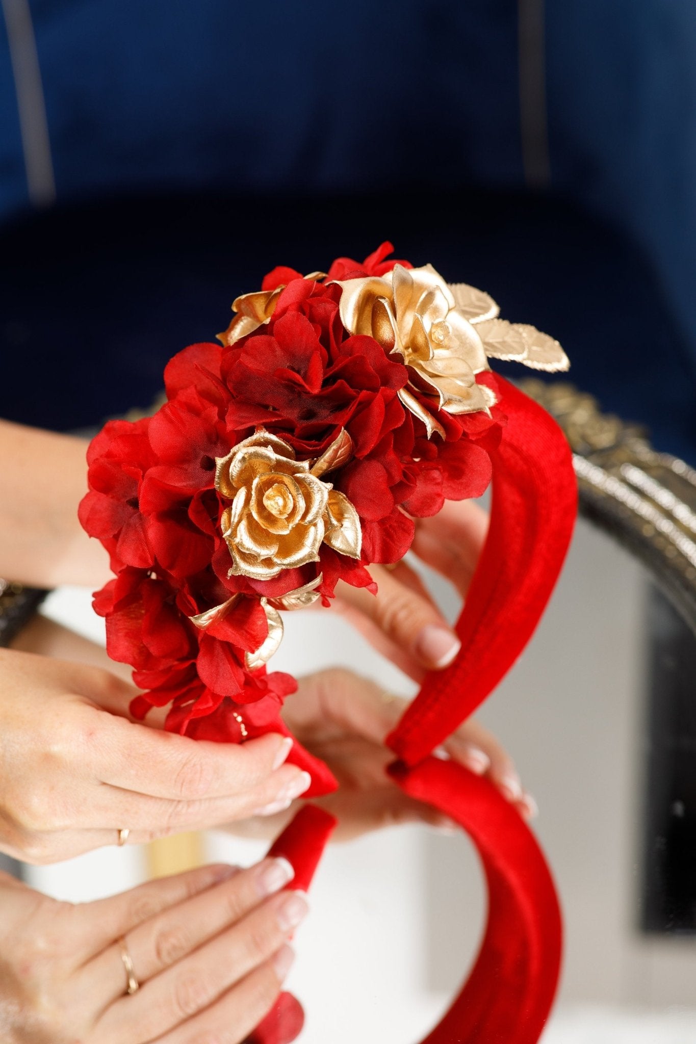 Gold and Red Fascinator - OlhaHeadband