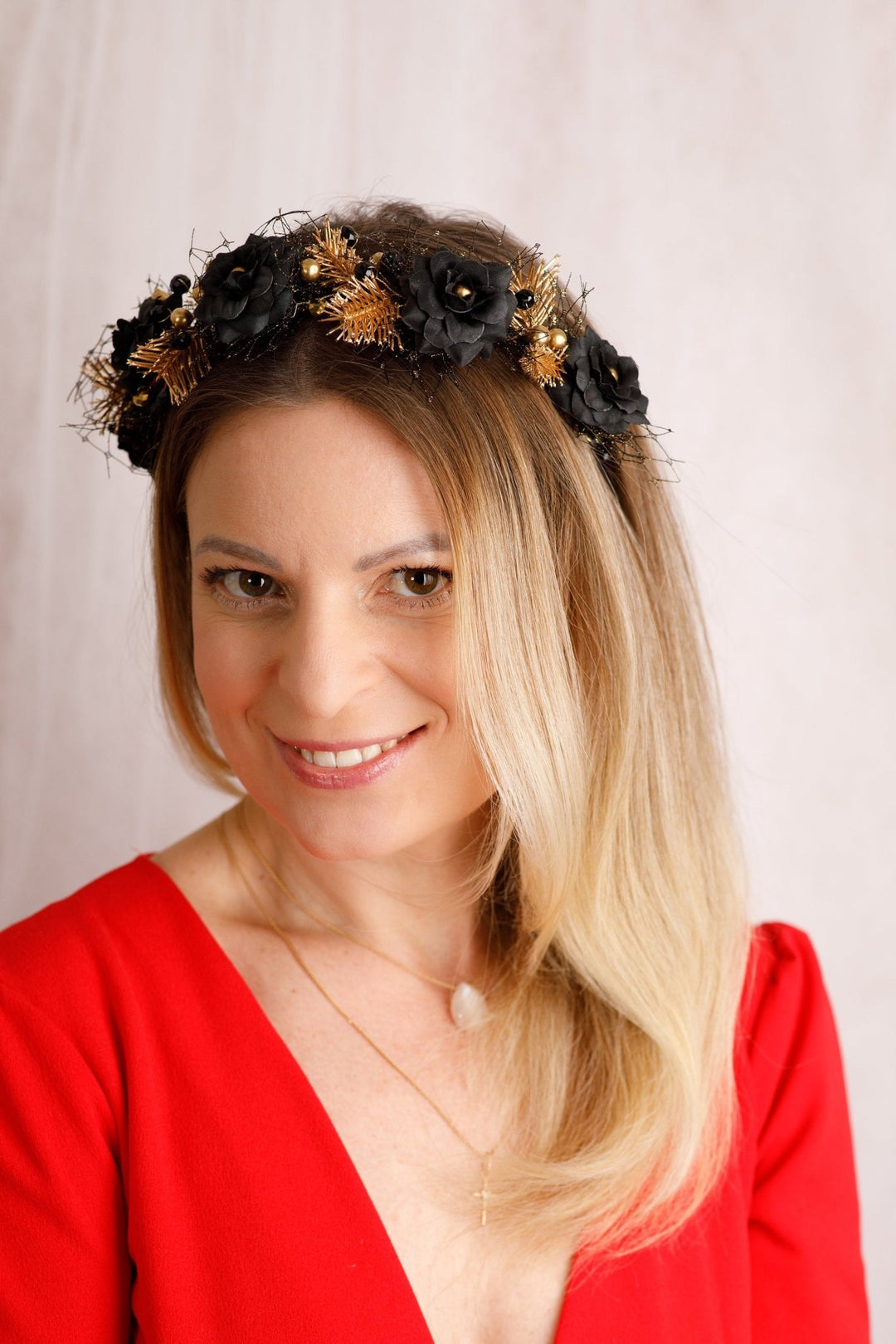 Gothic Black Flower Crown Headpiece for Weddings & Halloween - OlhaHeadband