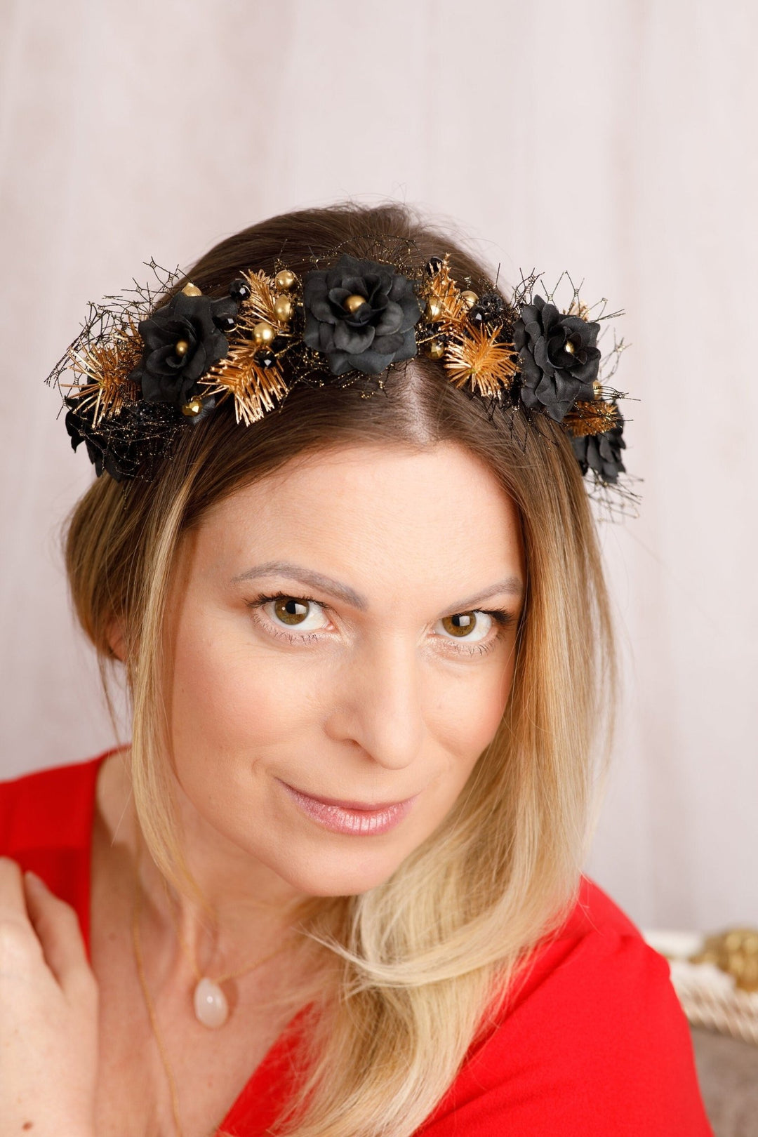 Gothic Black Flower Crown Headpiece for Weddings & Halloween - OlhaHeadband