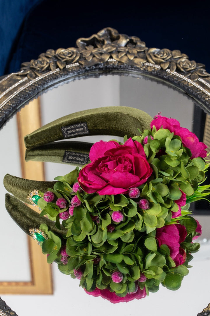 Green Magenta Floral Headband - for Weddings - Modern Brides - OlhaHeadband
