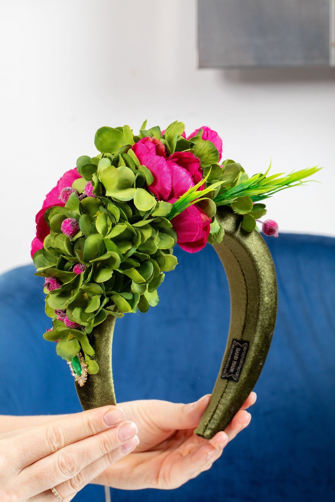 Green Magenta Floral Headband - for Weddings - Modern Brides - OlhaHeadband