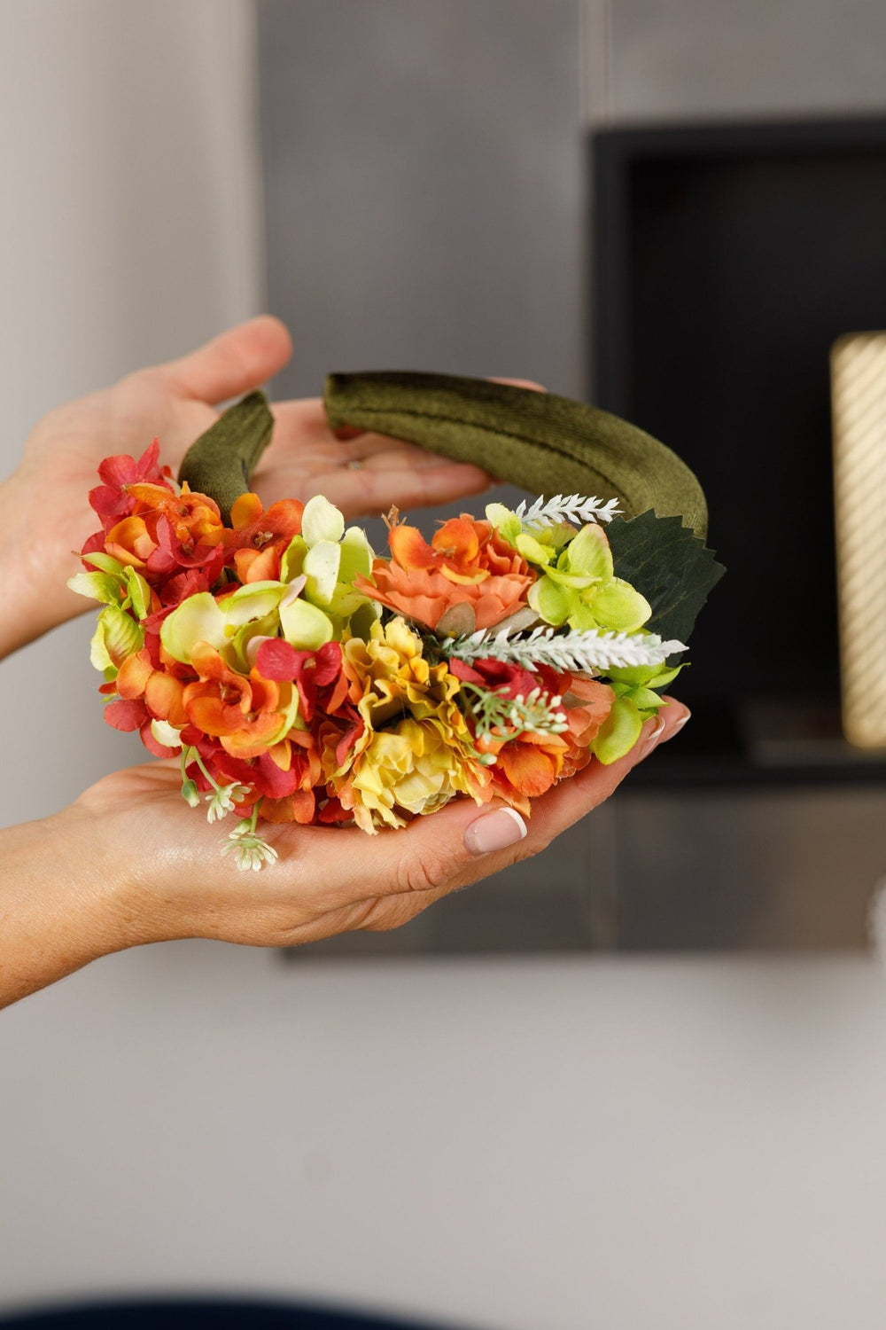 Green orange Velvet Fascinator Headband - OlhaHeadband