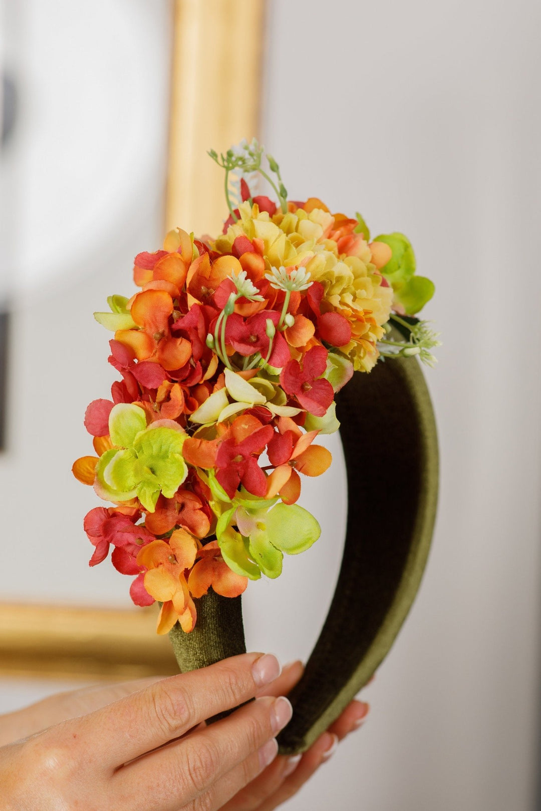 Green orange Velvet Fascinator Headband - OlhaHeadband