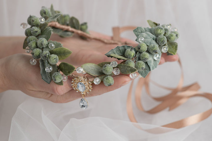 Sage Green Elf Crown — Handmade Woodland Leaf Headpiece