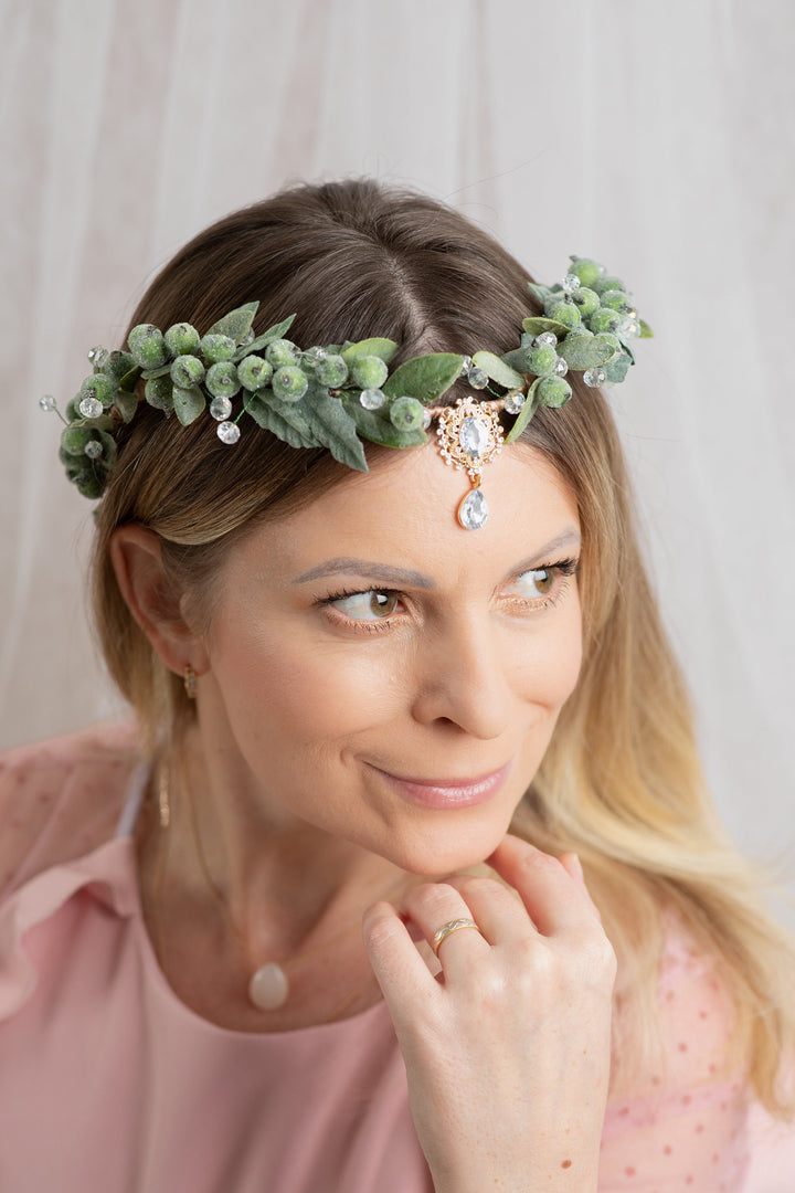 Sage Green Elf Crown — Handmade Woodland Leaf Headpiece