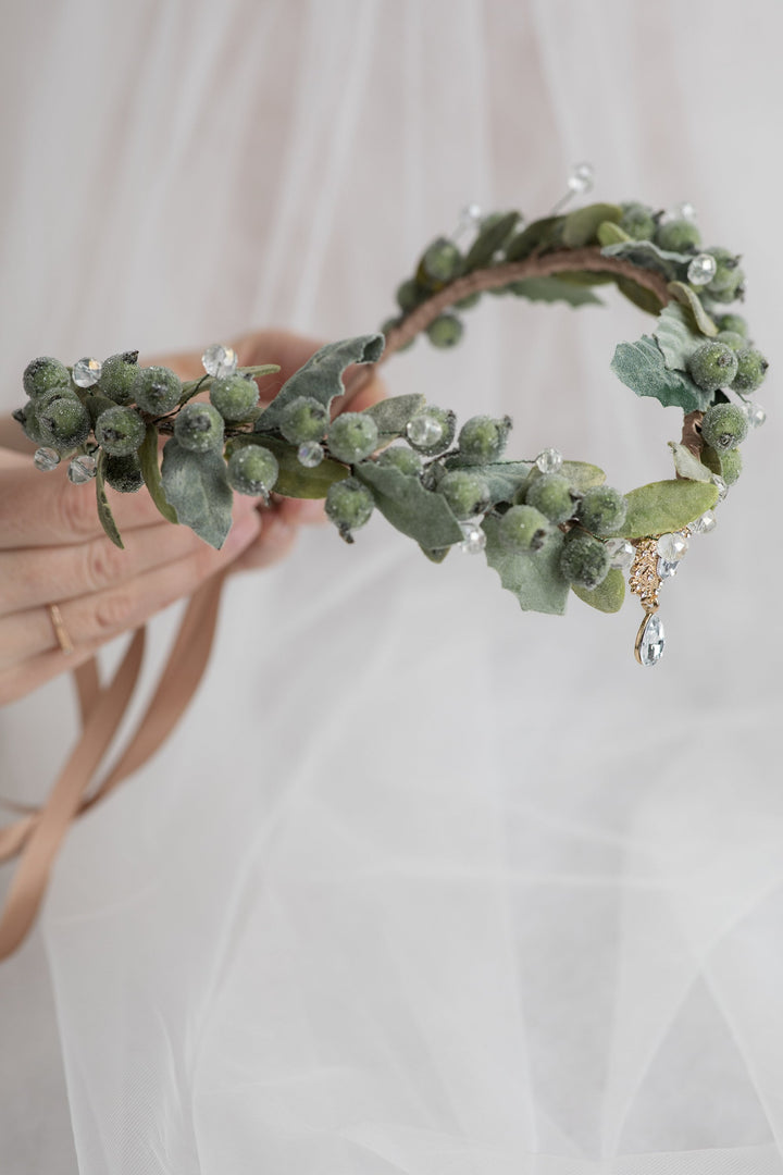 Sage Green Elf Crown — Handmade Woodland Leaf Headpiece