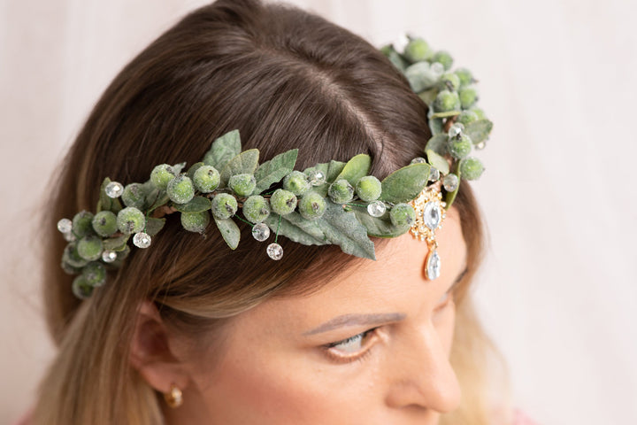 Sage Green Elf Crown — Handmade Woodland Leaf Headpiece