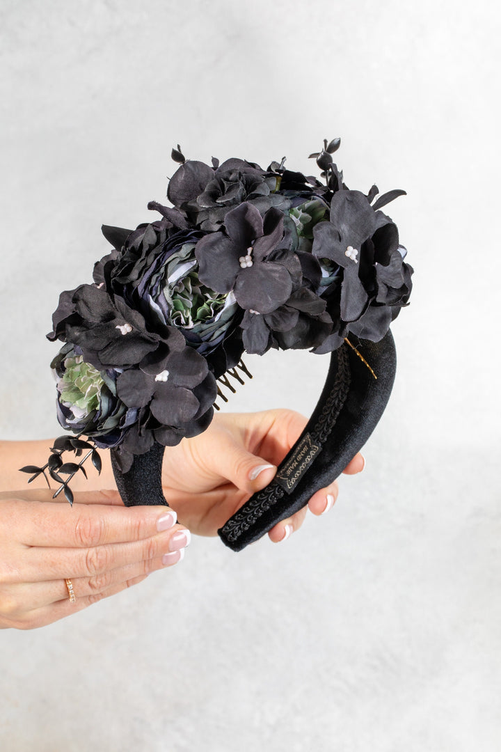BLACK FLOWER PADDED HEADBAND