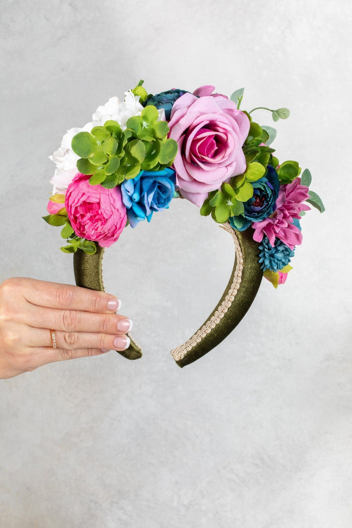Multi - Color Flower Padded Fascinator Headband - OlhaHeadband