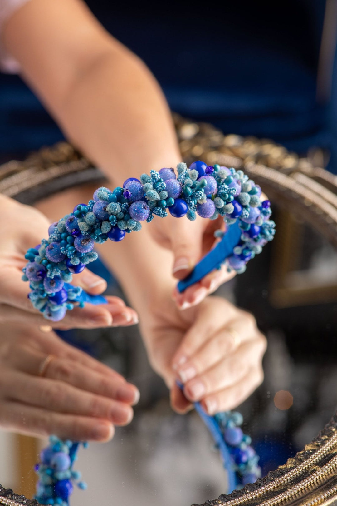 Navy Blue Berry Flower Crown - Weddings Special Occasions - OlhaHeadband