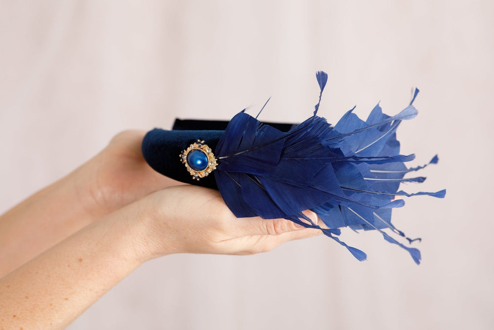 Navy Blue Fascinator - OlhaHeadband