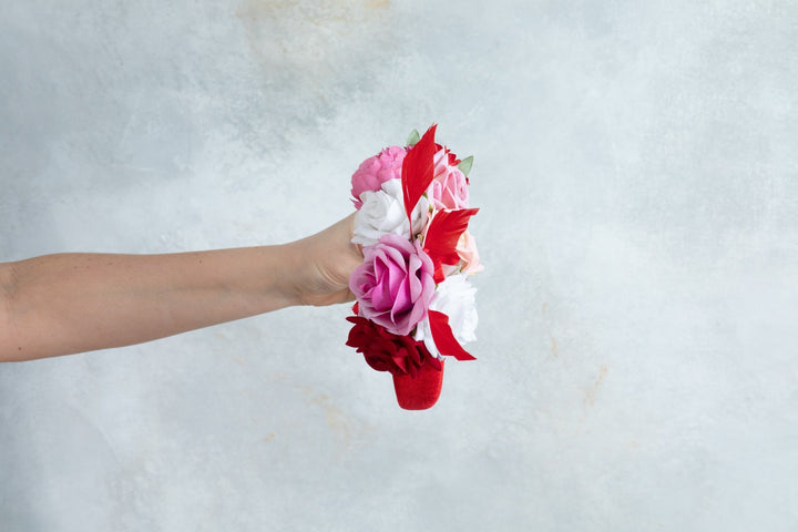 Padded fascinator with red pink flowers - OlhaHeadband