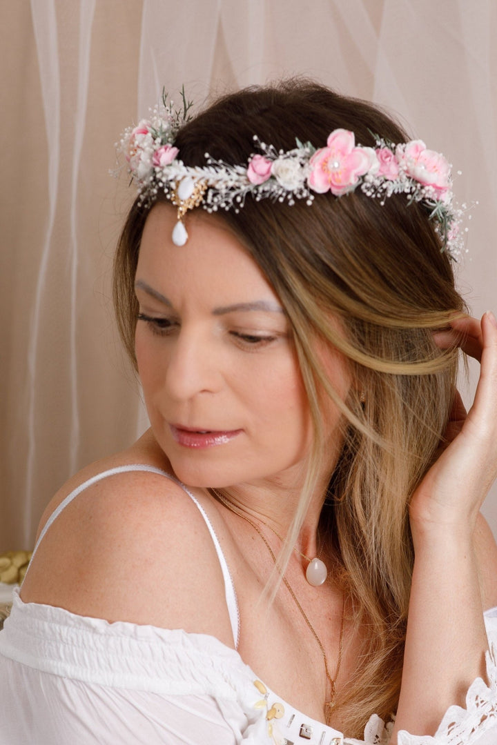 Pink and White Bridal Elf Crown - OlhaHeadband