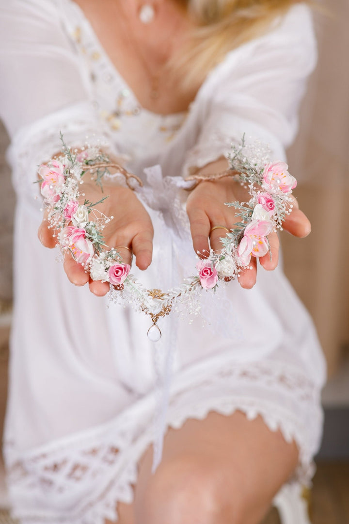 Pink and White Bridal Elf Crown - OlhaHeadband