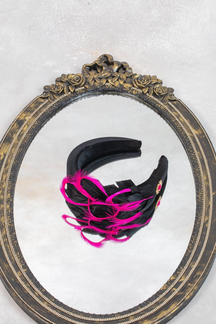 pink black fascinator - OlhaHeadband