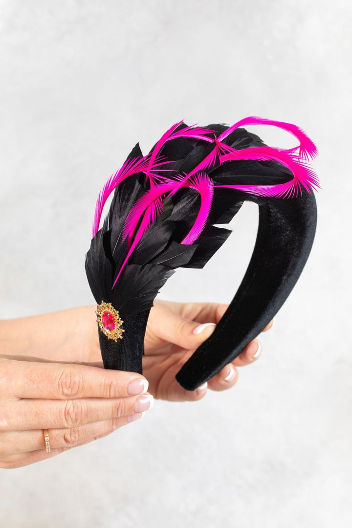 pink black fascinator - OlhaHeadband