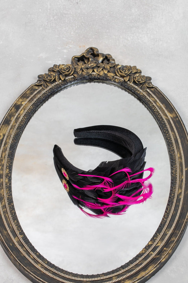 pink black fascinator - OlhaHeadband