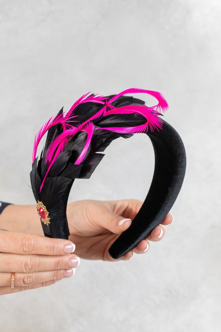 pink black fascinator - OlhaHeadband