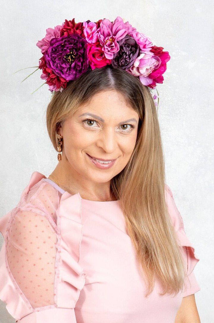 Pink Flower Crown - Perfect for Weddings and Photoshoots - OlhaHeadband