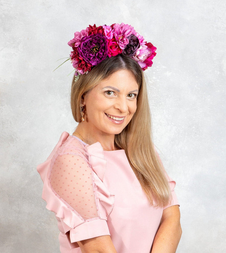 Pink Flower Crown - Perfect for Weddings and Photoshoots - OlhaHeadband