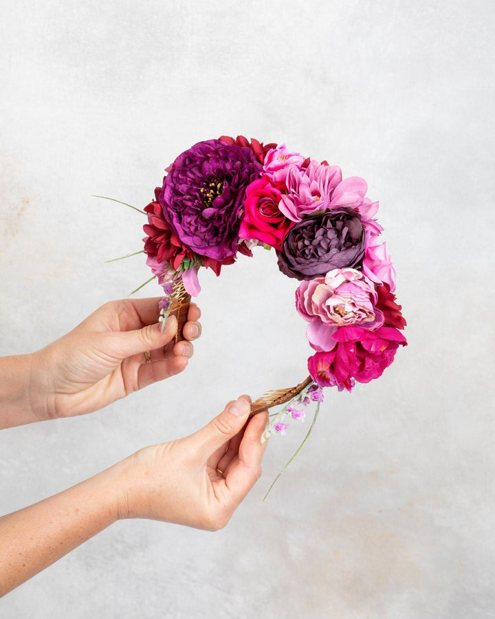 Pink Flower Crown - Perfect for Weddings and Photoshoots - OlhaHeadband