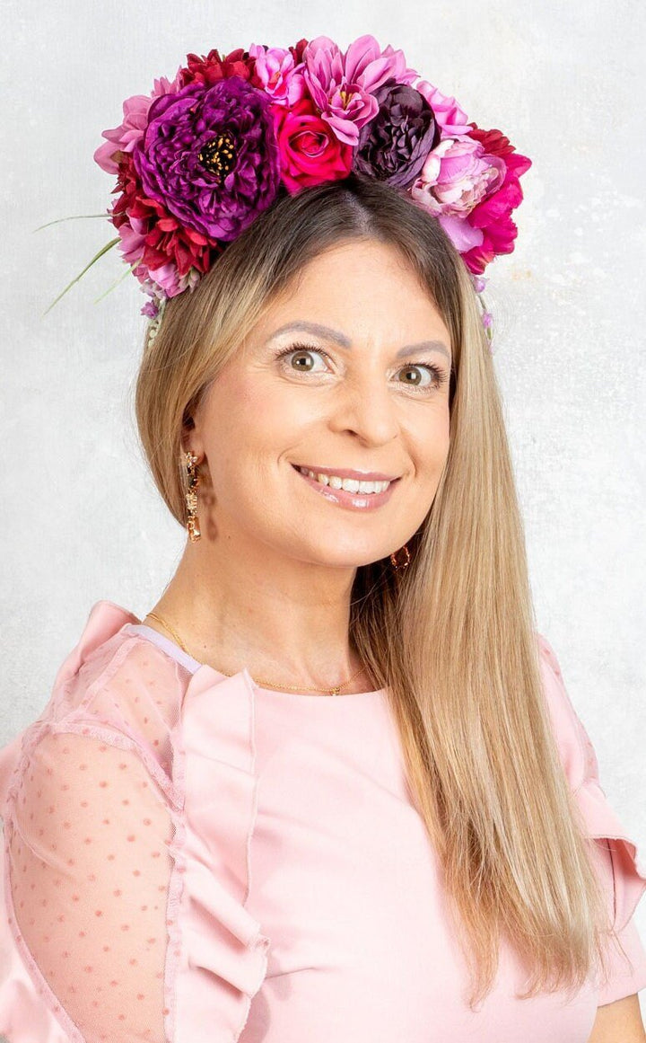 Pink Flower Crown - Perfect for Weddings and Photoshoots - OlhaHeadband