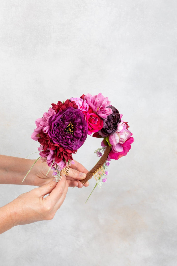 Pink Flower Crown - Perfect for Weddings and Photoshoots - OlhaHeadband