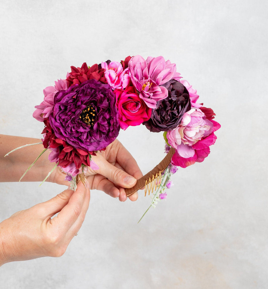 Pink Flower Crown - Perfect for Weddings and Photoshoots - OlhaHeadband