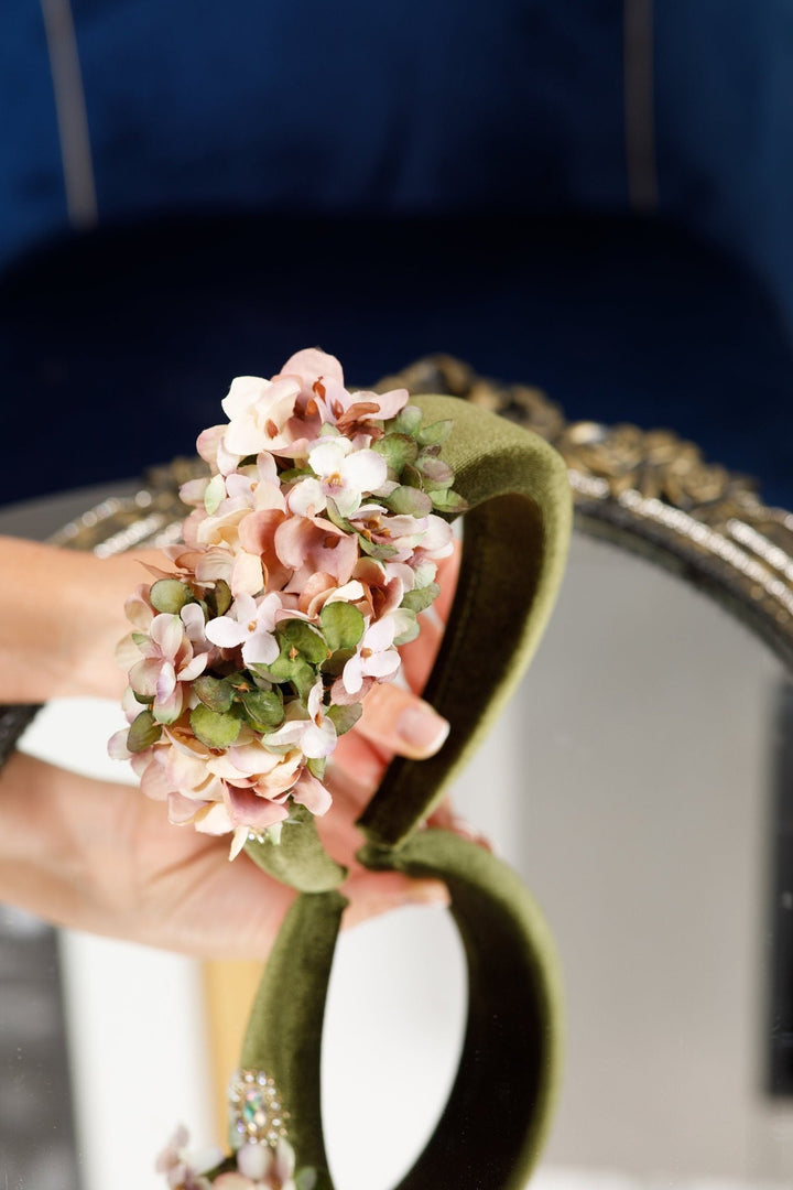 Pink green flowers fascinator - OlhaHeadband