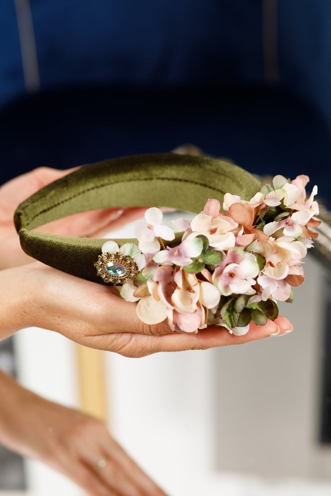 Pink green flowers fascinator - OlhaHeadband