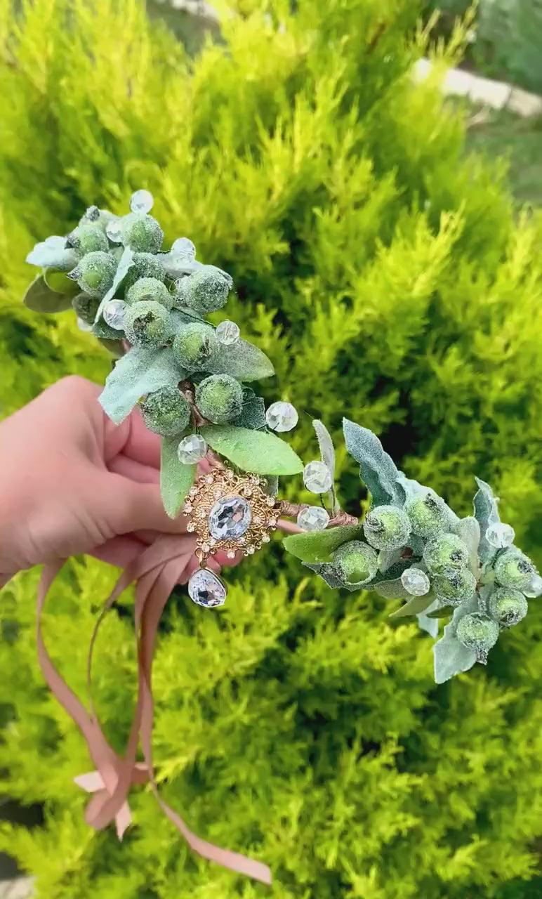 Sage Green Elf Crown — Handmade Woodland Leaf Headpiece