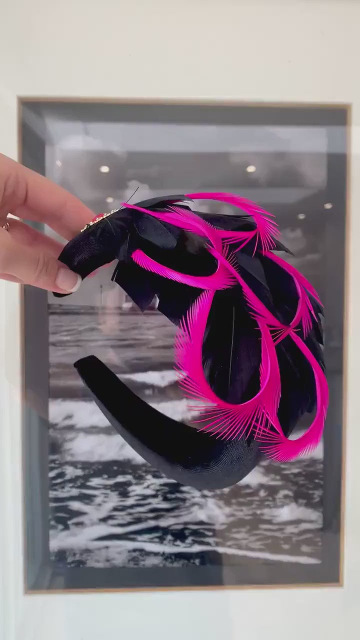 pink black fascinator