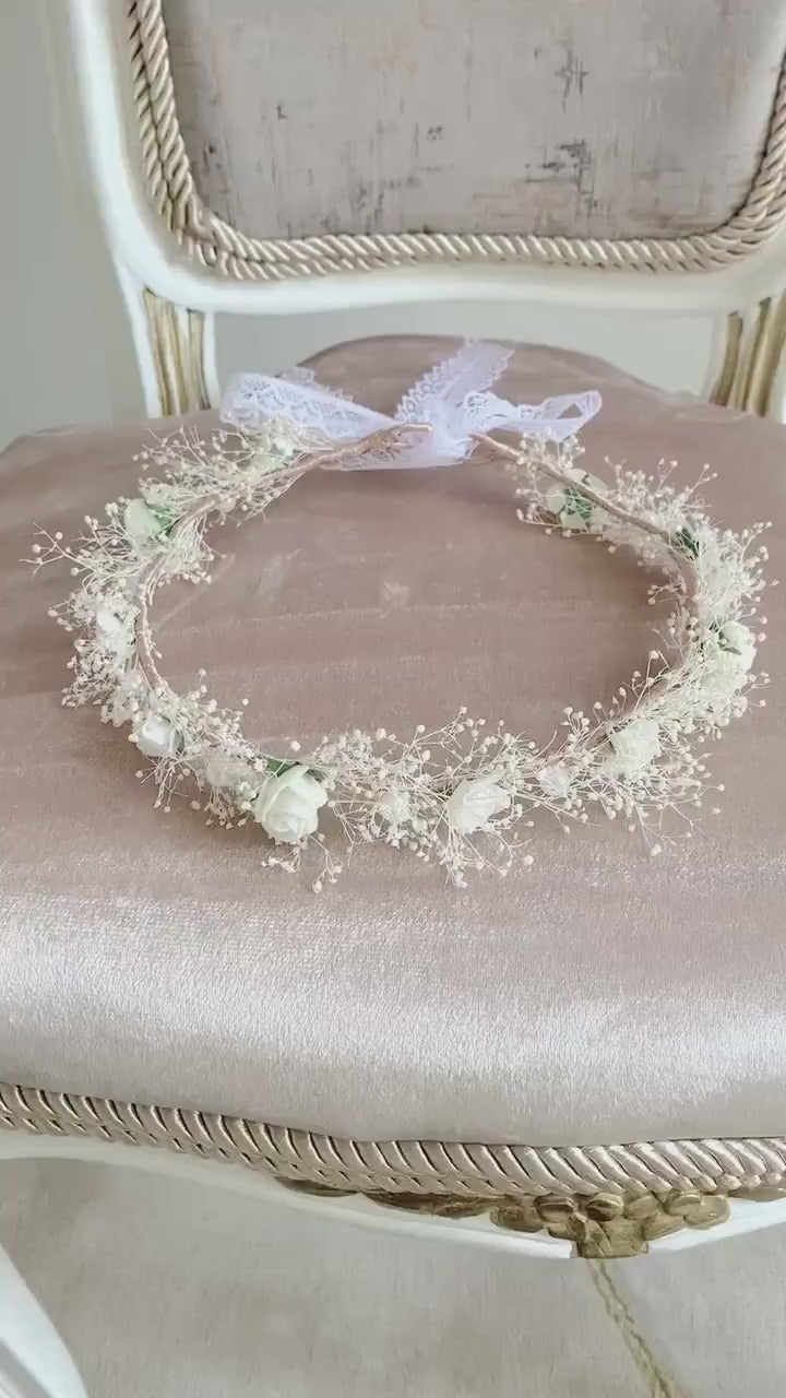 flower crown headband for Weddings - White Floral and Pearls