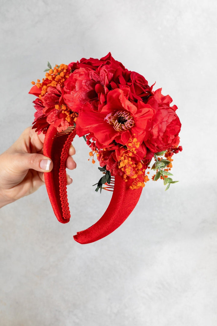 Red Dried Flowers Fascinator Headband - OlhaHeadband