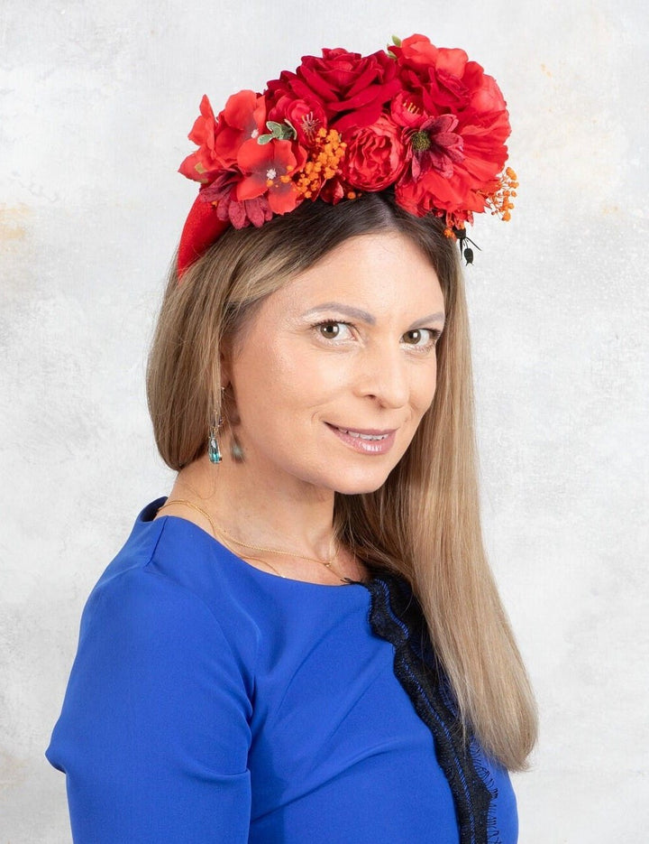 Red Dried Flowers Fascinator Headband - OlhaHeadband