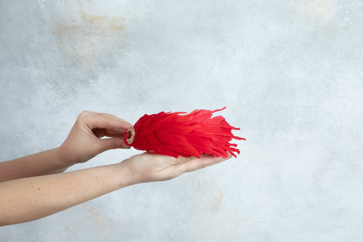 Red feathers padded headband fascinator - OlhaHeadband