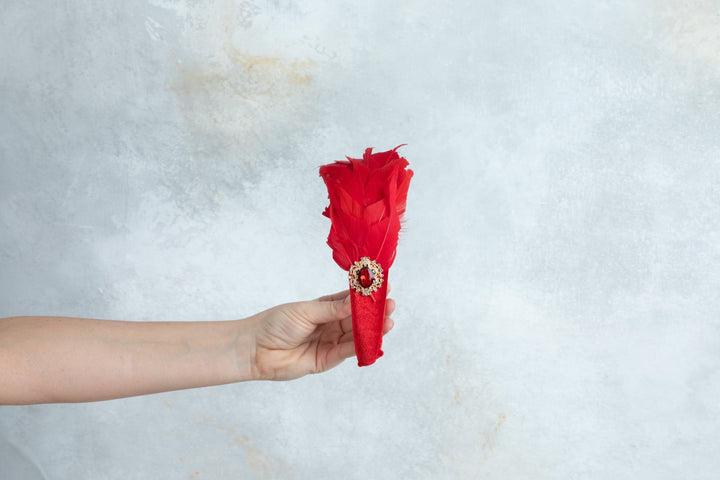 Red feathers padded headband fascinator - OlhaHeadband