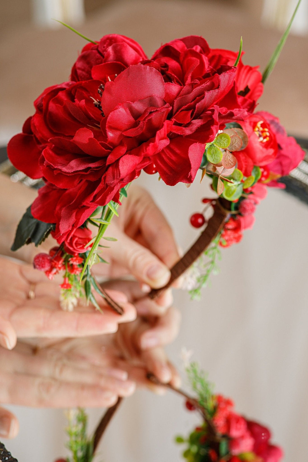 Red Frida Kahlo Flower Crown - OlhaHeadband
